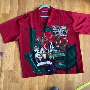 Big Dog Red Graphic Men's Casual Shirt featuring dogs playing poker.
